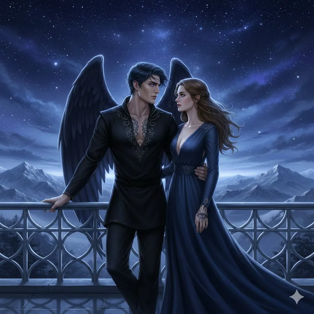 Feyre and Rhysand at the Night Court.